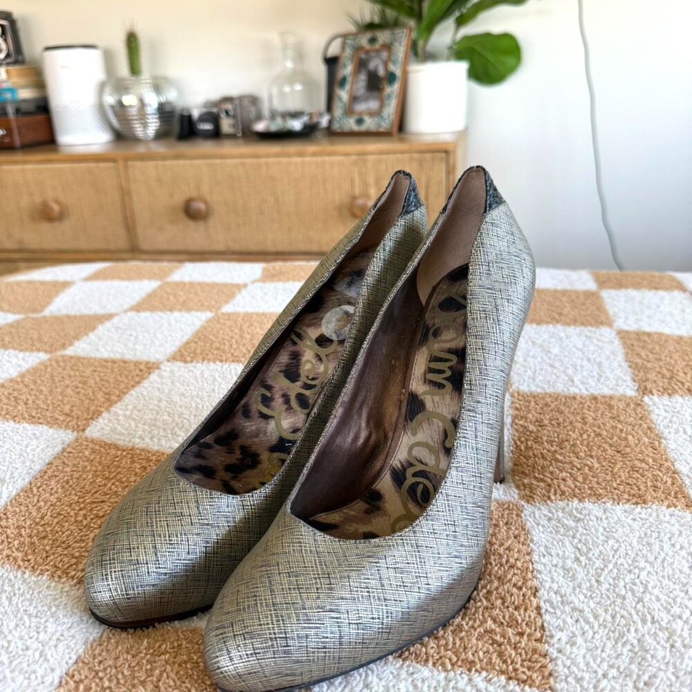 SAM EDELMAN SILVER GOLD BLACK HIGH HEELS WOMENS 10 M - Picture 5 of 8